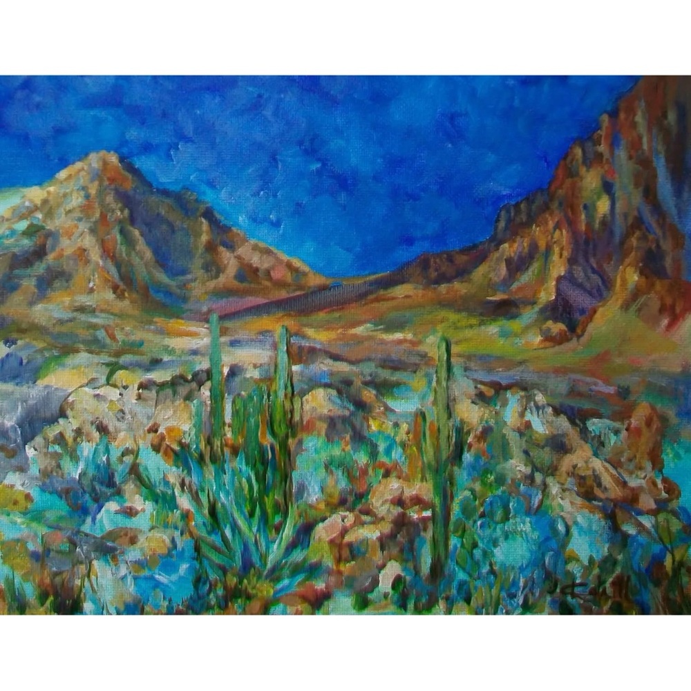 Saguaro Road to Old Tucson Original Acrylic Painting by Lynn Cahill